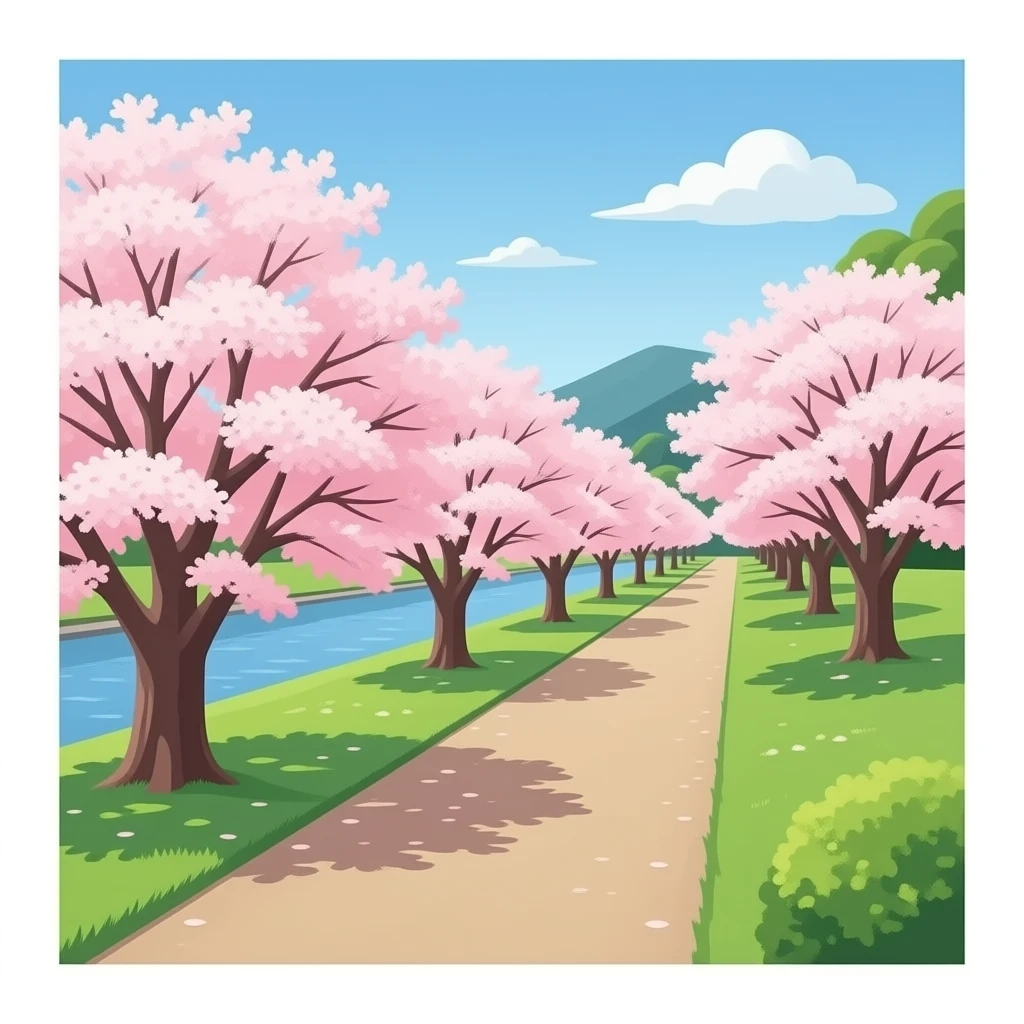 Blossom trees in Japan next to a footpath emoji