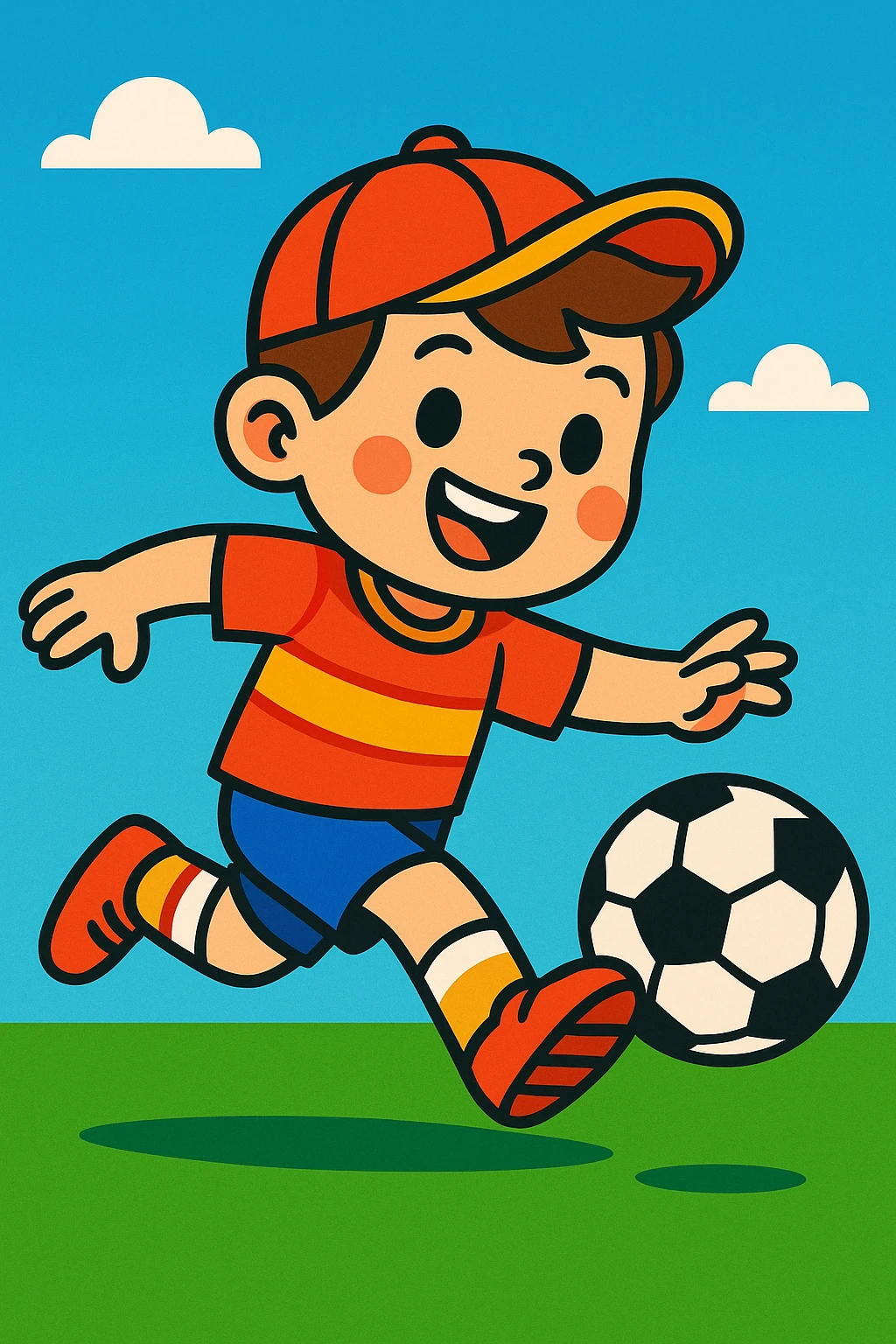 boy playing football, vibrant cartoon style emoji