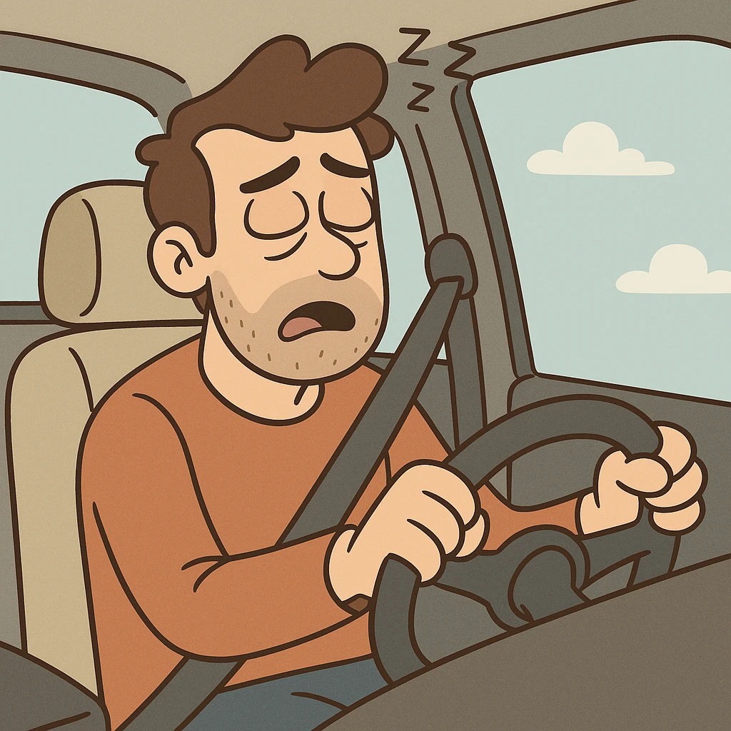 a man feeling drowsy while driving, simple clear style emoji