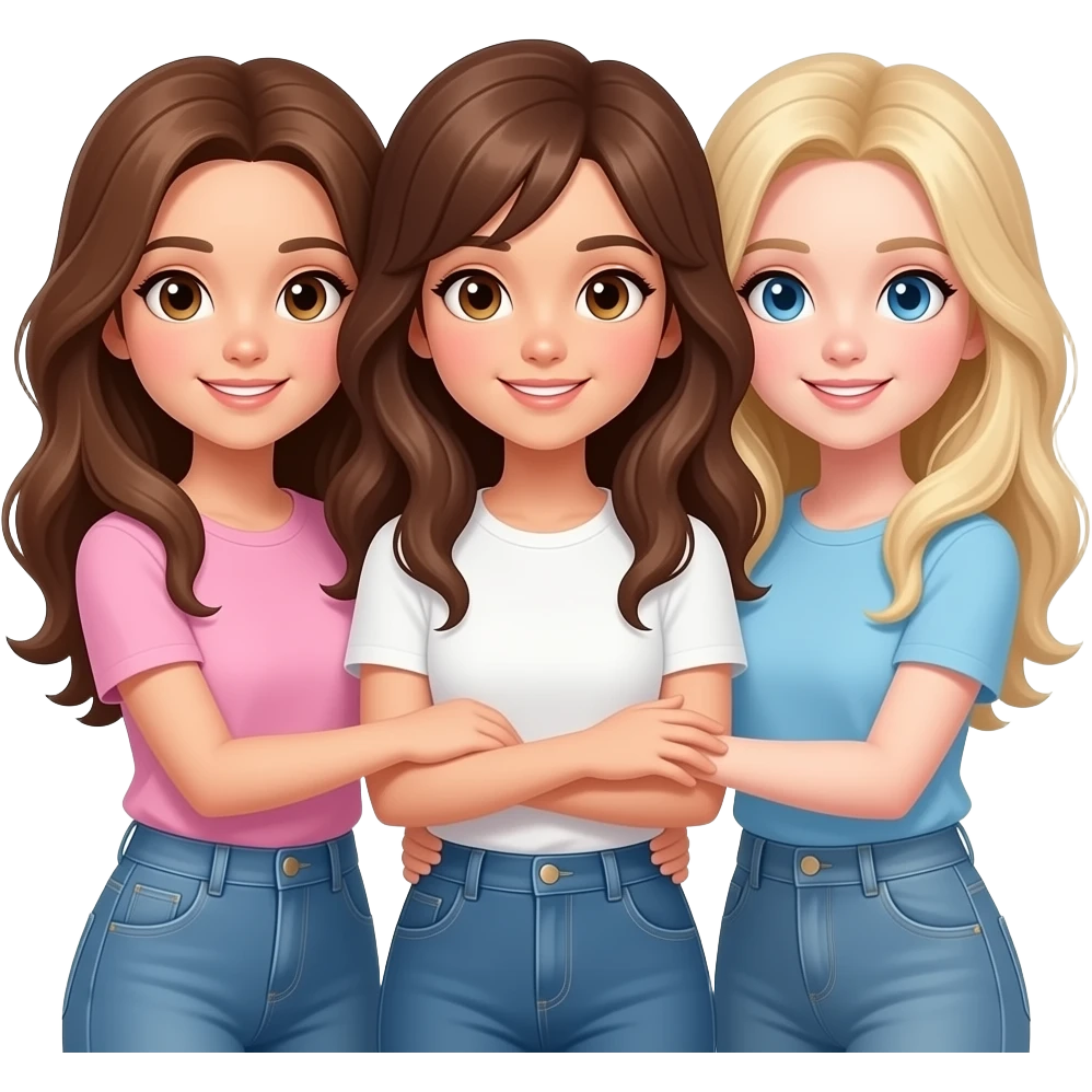 3 girls linking arms (2 white brunettes with brown eyes 1 blonde with blue) emoji