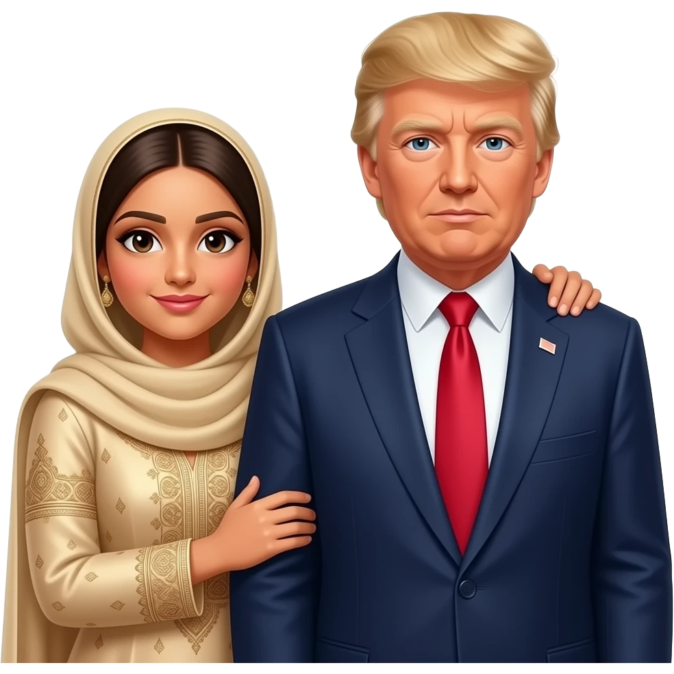 Farheen  holding  shoulders in shalwar kameez and the son Barron Trump in trust in Baron Trump  in circle with President Son  Barron Trump emoji