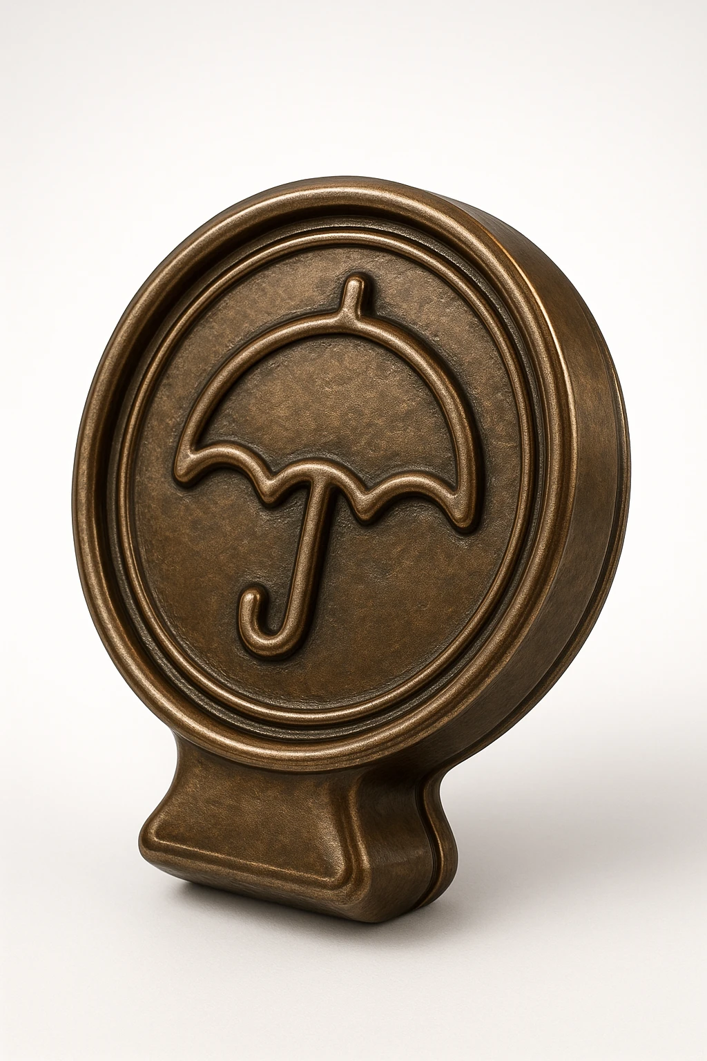 dalgona candy with umbrella shape, inspired by Squid Game, bronze style emoji