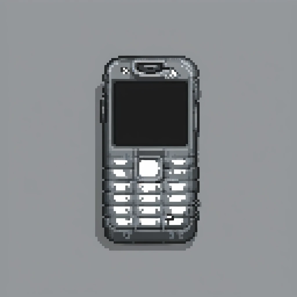 cell phone, Minecraft tool, blocky, simple, black and gray emoji