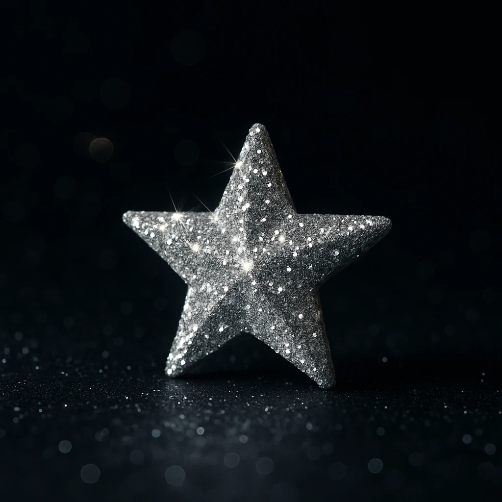 small silver glitter star, glamorous and stylish emoji