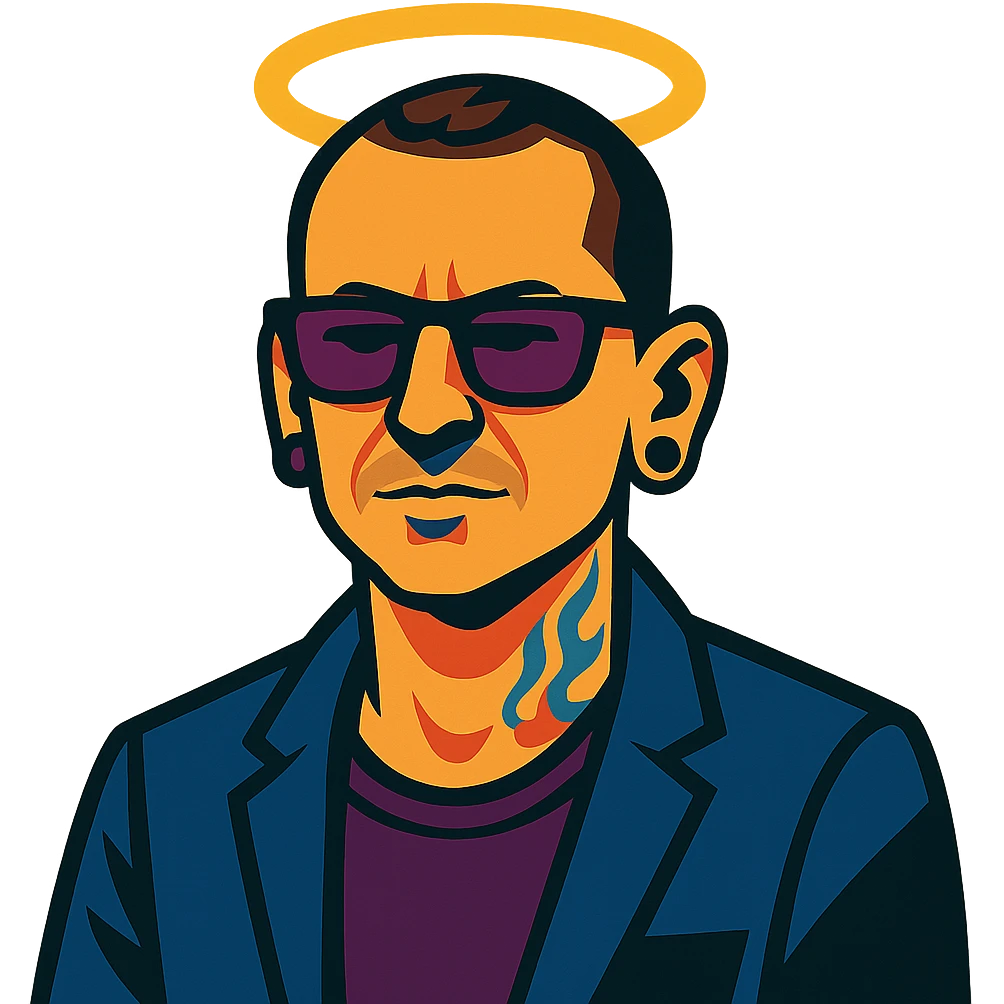 Chester Bennington from Linkin Park with a holy halo emoji