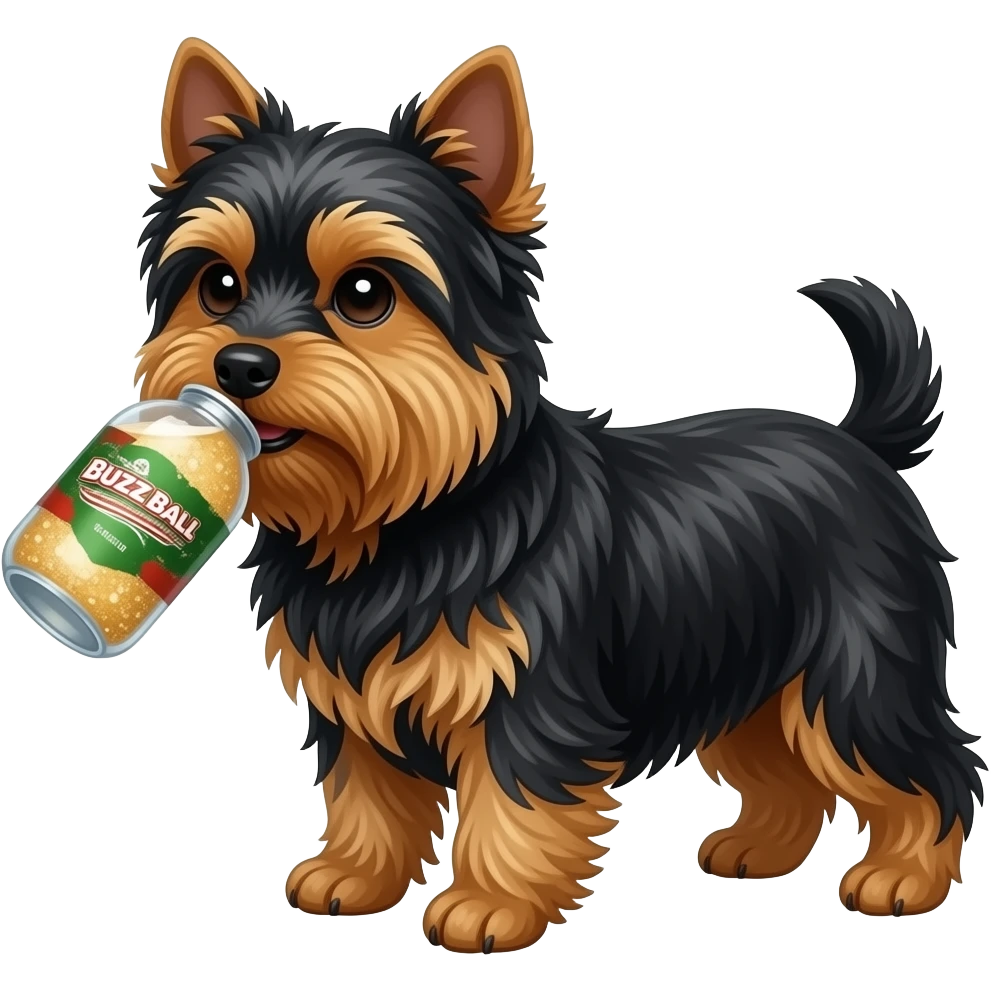 Black yorkie drinking buzzball drink emoji