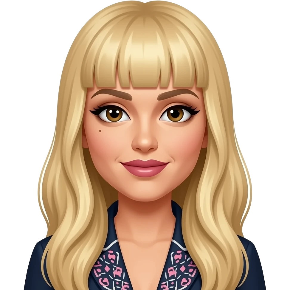 Vice Ganda an artist with long long blonde hair with bangs, and one mole on the upper left of her top lips, with girly makeup and fashion outfit emoji