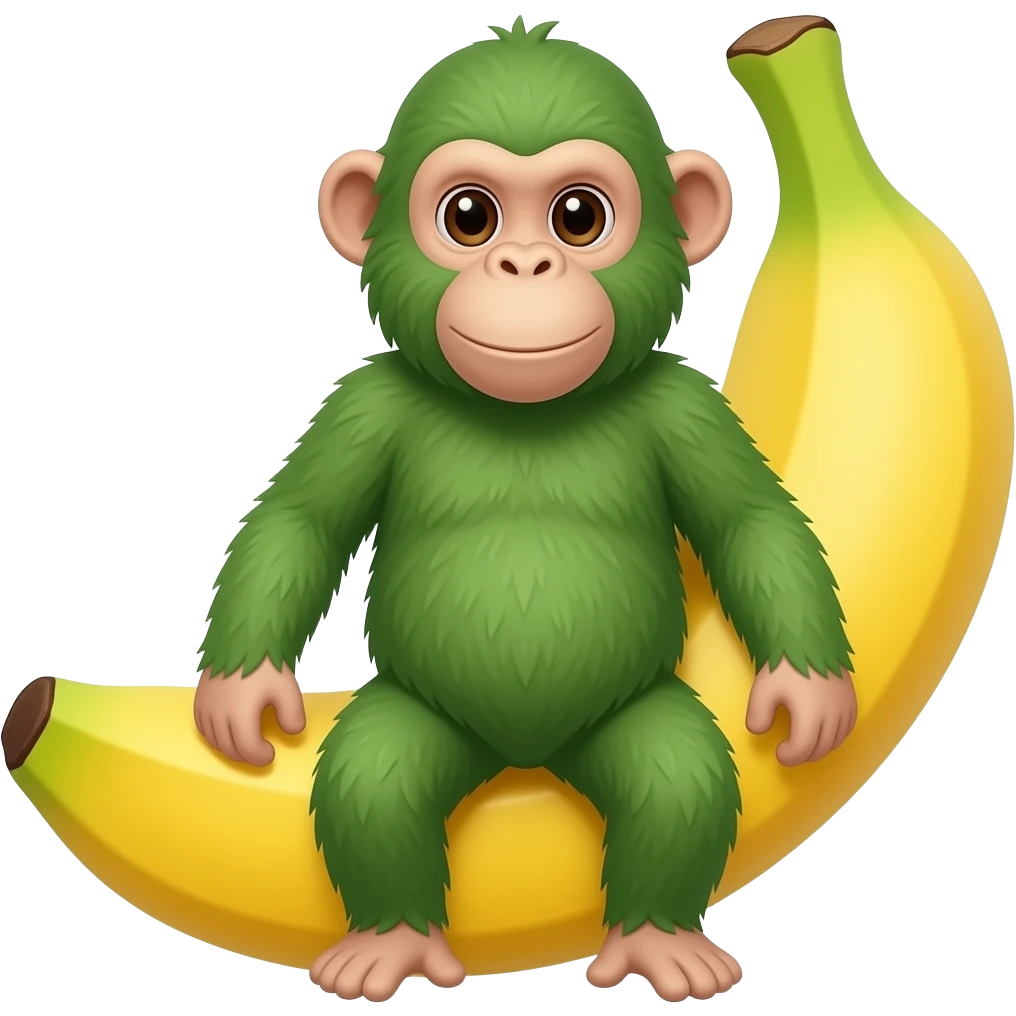 A green chimpanzee INSIDE a banana emoji