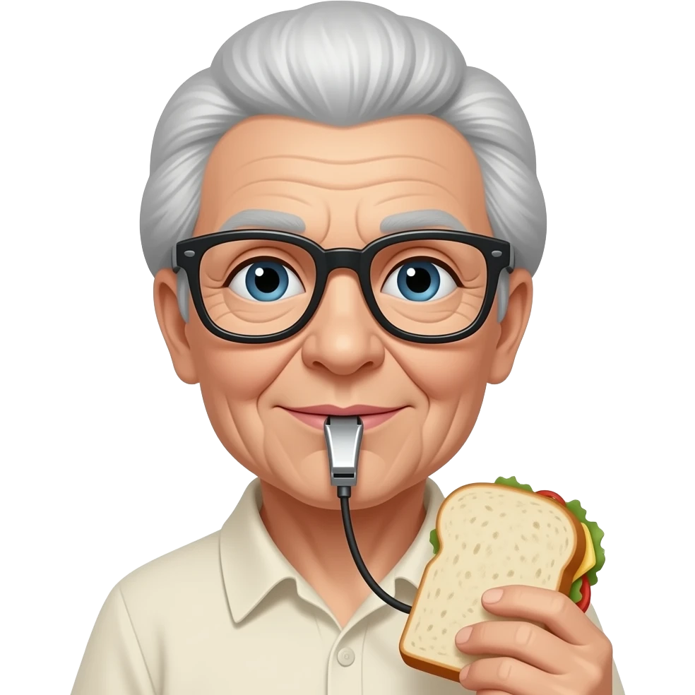 old lady with whistle and sandwich emoji