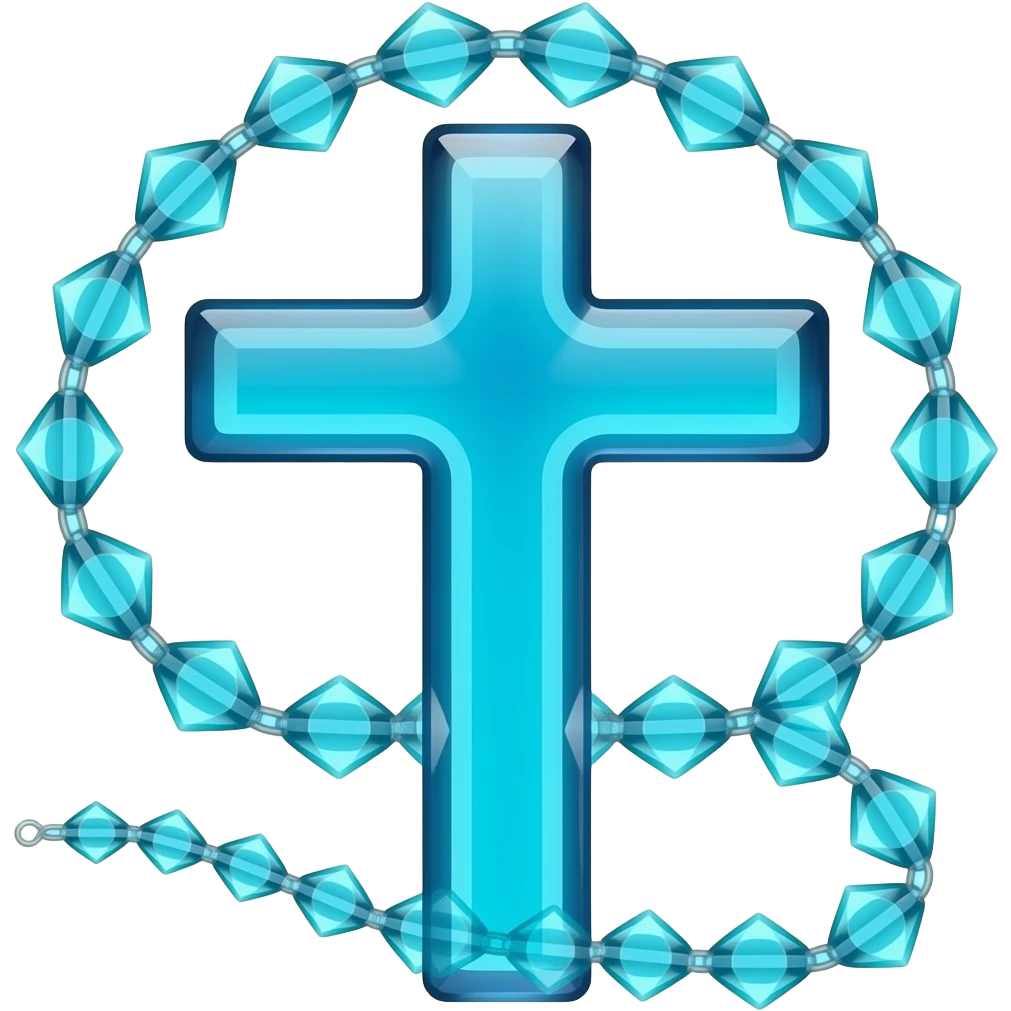 cruz sagrada azul turquesa vidro neon com rosário azul turquesa vidro neon emoji