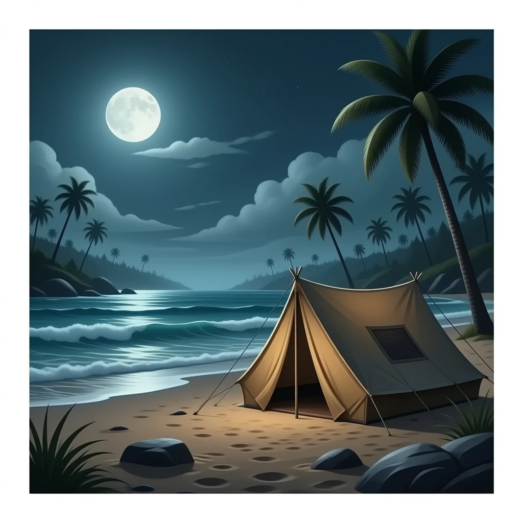 Tent on beach in apocalyptic post war disaster zone emoji