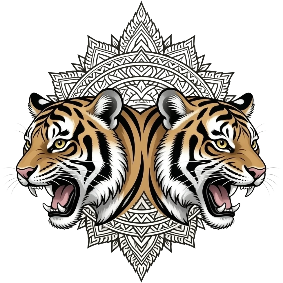 Thai Sak yant twin tigers tattoo emoji