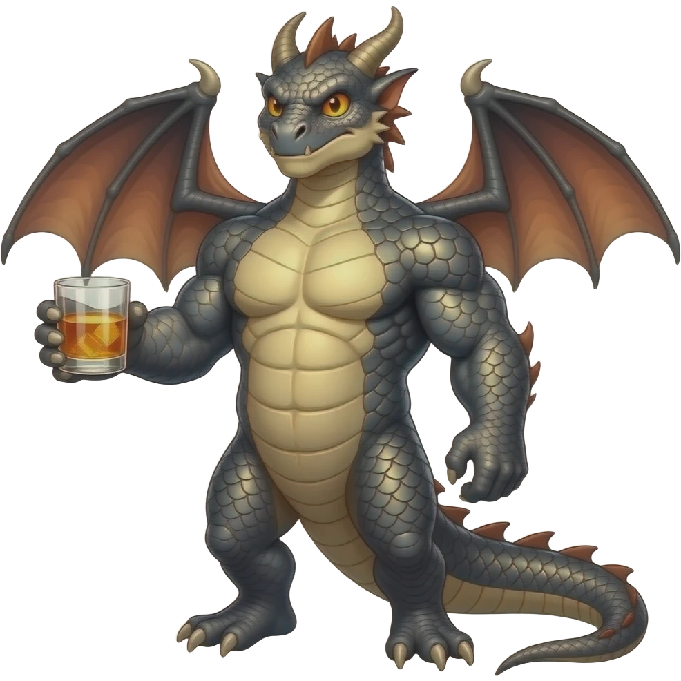 pixar lokking male dragonkin drinking whisky, full body visible emoji