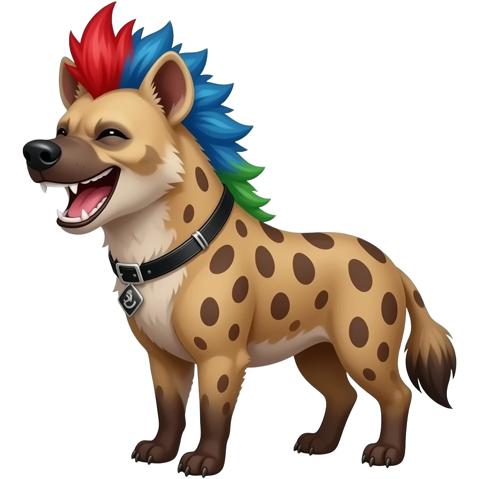hyène punk cheveux rouge bleu et vert bdsm qui rigole emoji