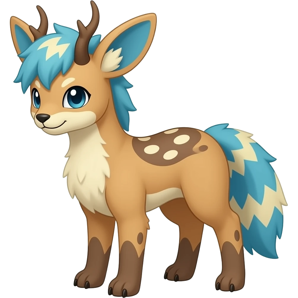 Ponyta-Leafeon-Vaporeon-Furret-Buneary-Jackalope-fusion-hybrid-animal-creature with tufted ears, tufted tail emoji