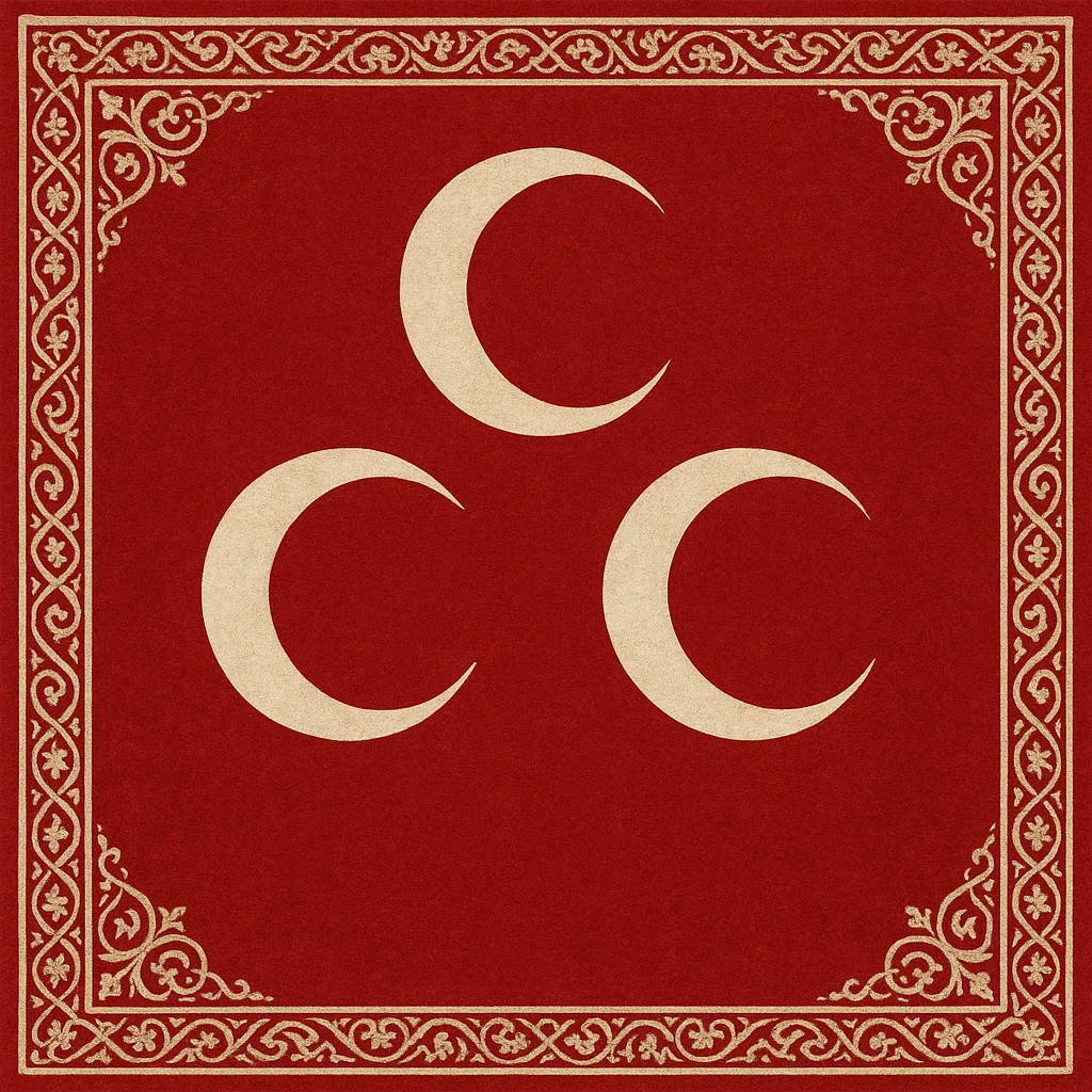 Red background Ottoman Empire flag with three white crescents, traditional motifs, historical and authentic design emoji