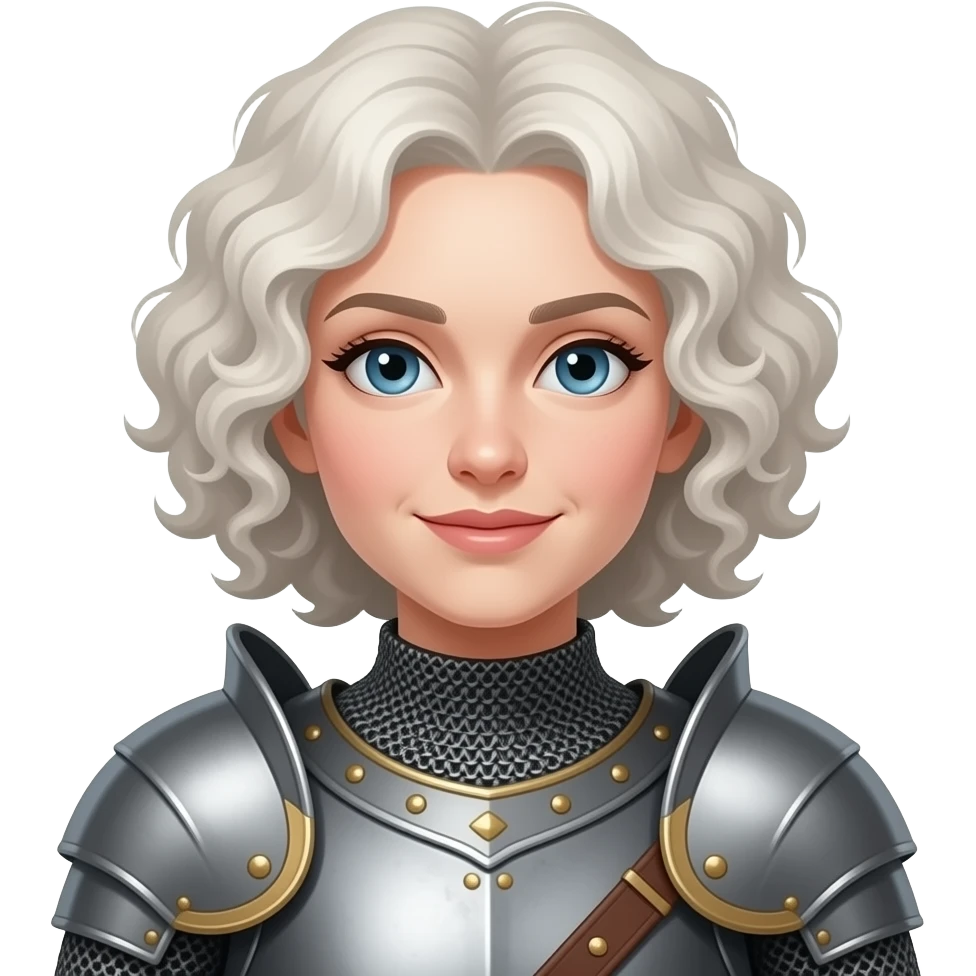 Un cavallero medieval de piel blanca pero que se una mujer con el pelo rizado emoji