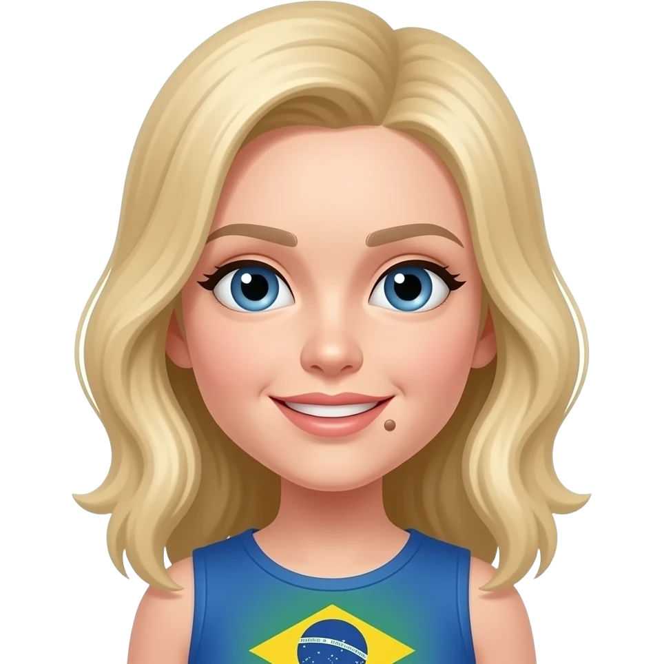 Blond withe girl with a little circle mole on her face up to her mout on the right in brazil emoji