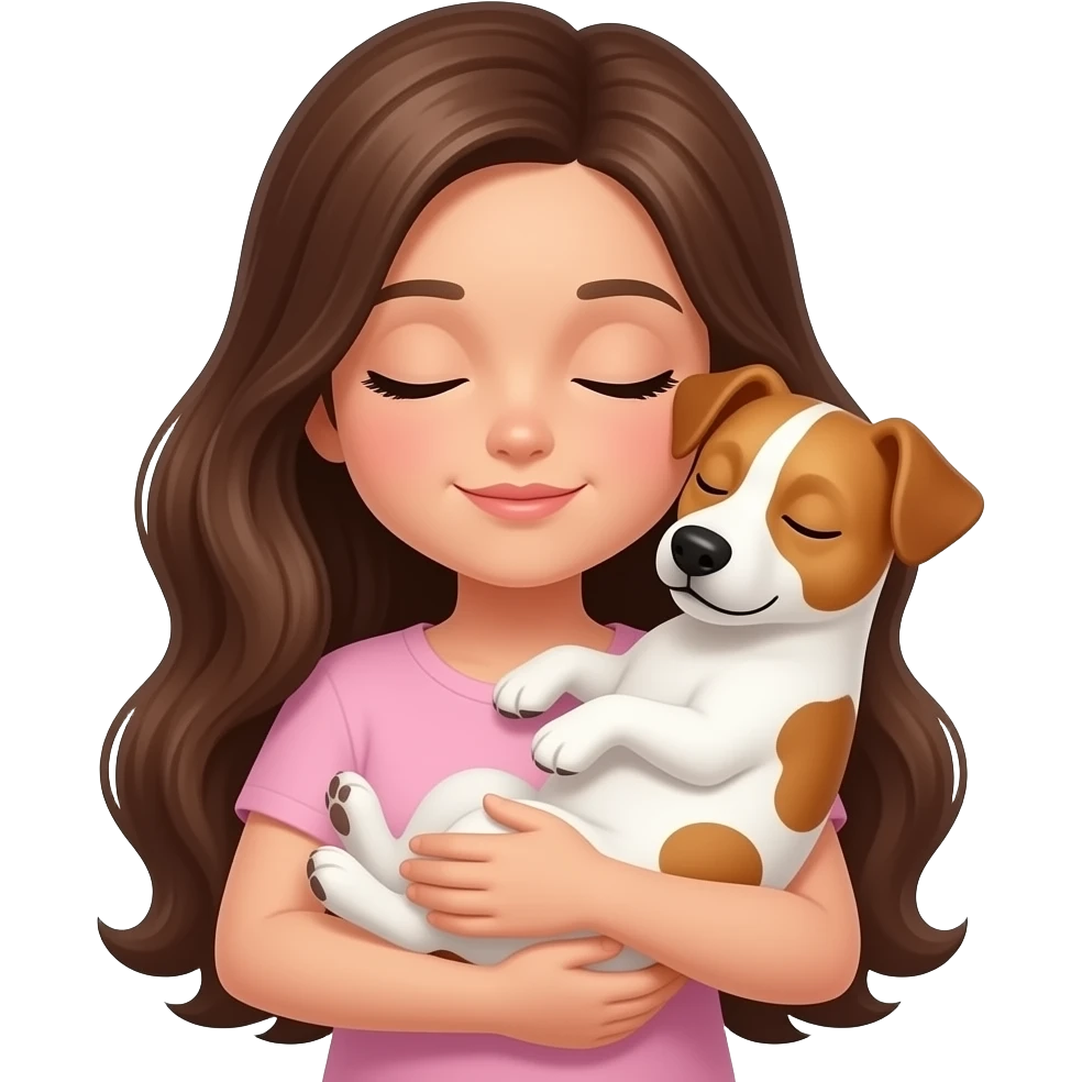 Brown girl sleeping with goldenbrown jack russel upon her emoji