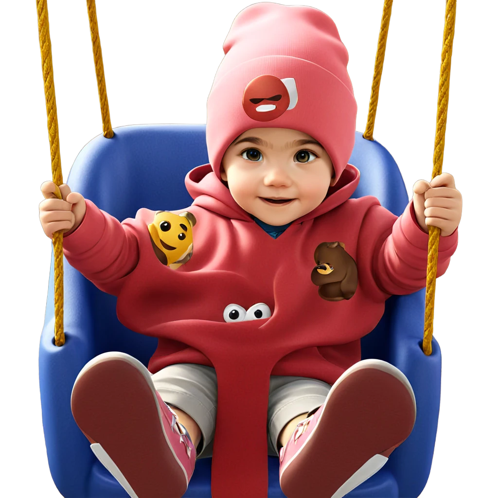 boy on swing wearing hat emoji
