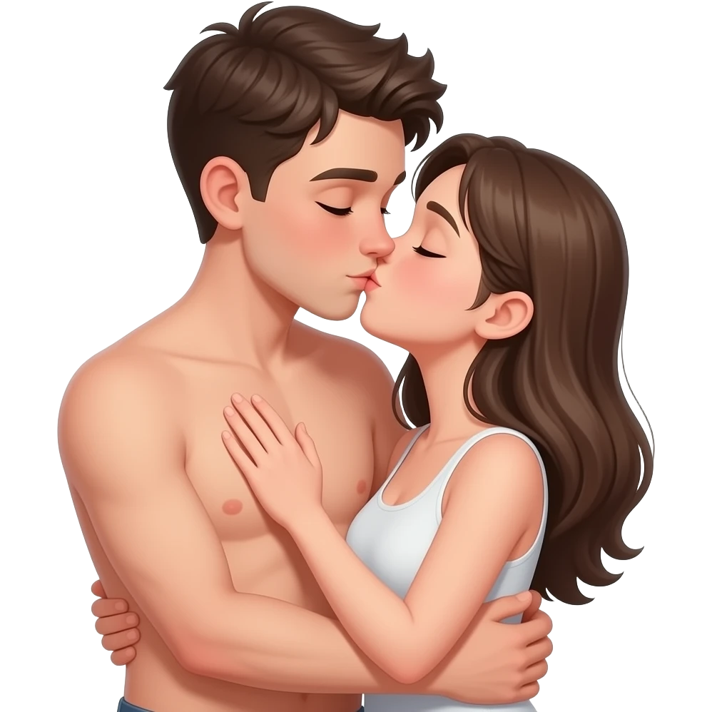 A boy and girl kissing and huging eachother with naked make them too close and make her breast also touching to the boys chest its a tight hug amke them both too close...they hugged tightly eachother emoji