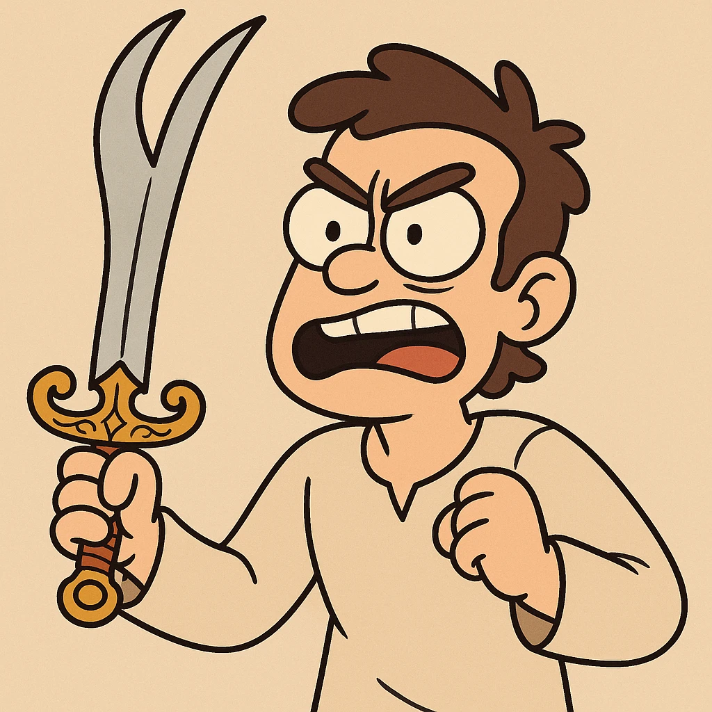 bifurcated sword inspired by Zulfiqar, with a split blade and ornate hilt, stylized in a flat toon style emoji