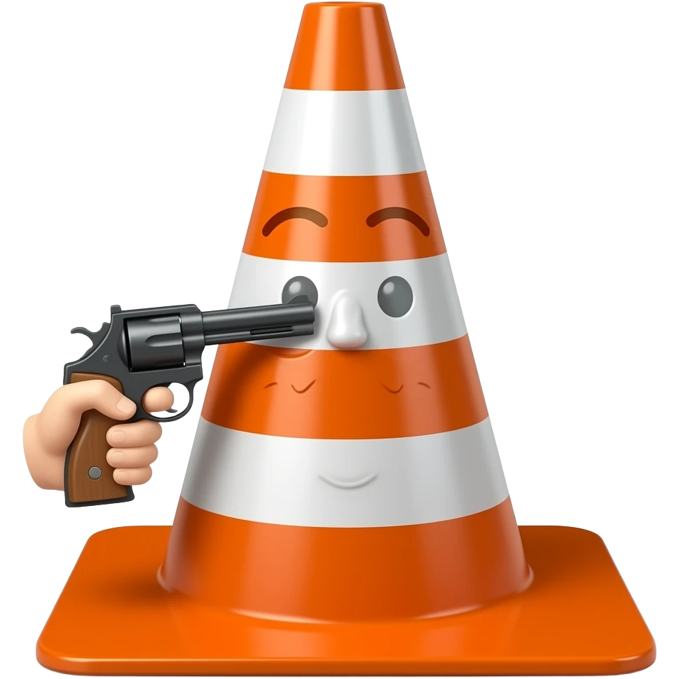 Emoji Traffic cone  pointing gun at self emoji