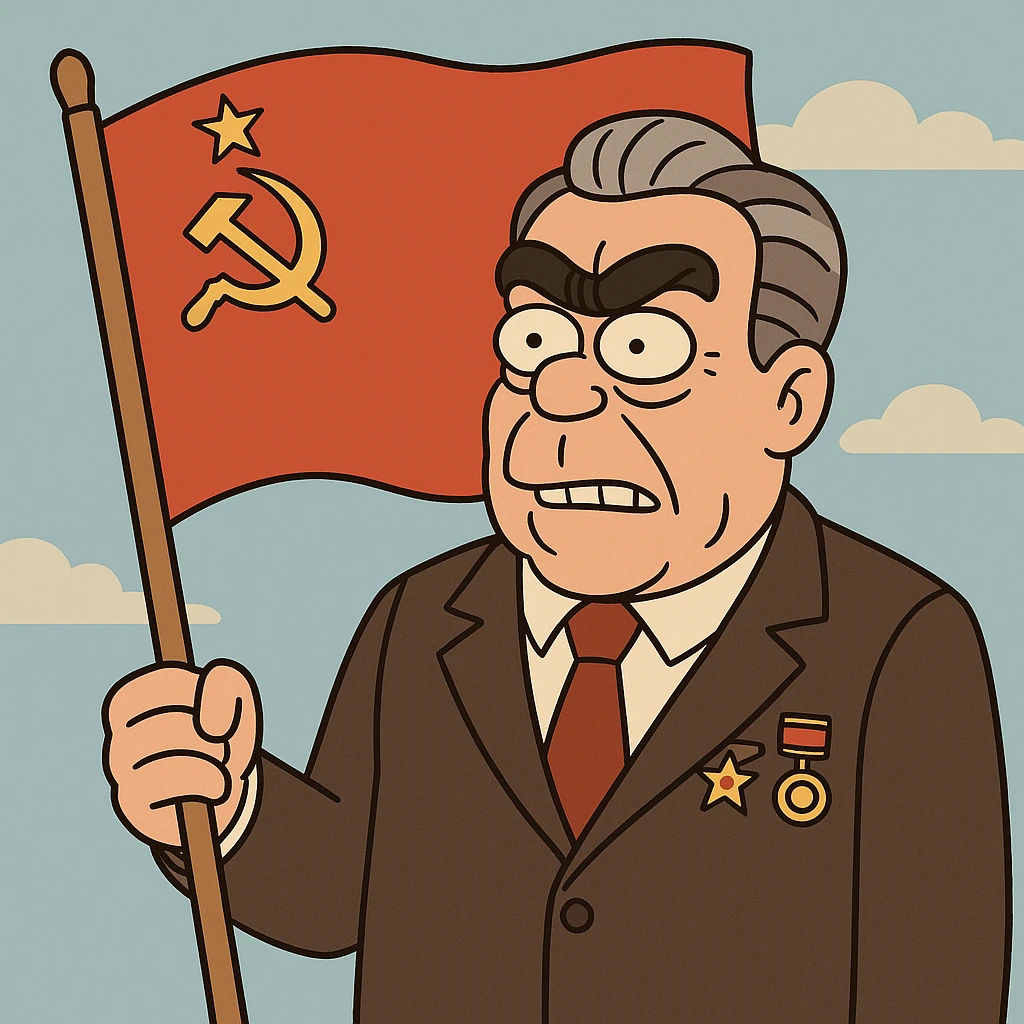 Soviet leader brezhnev with a communist flag emoji