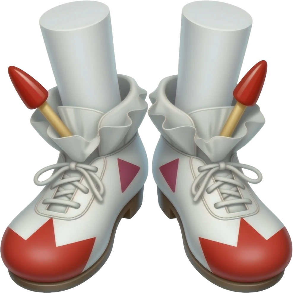 White feet with red long toenails sticking  out of clown shoes emoji