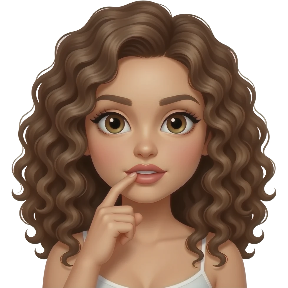 Fille brune cheveux bouclé doigt dans la bouche sexy emoji