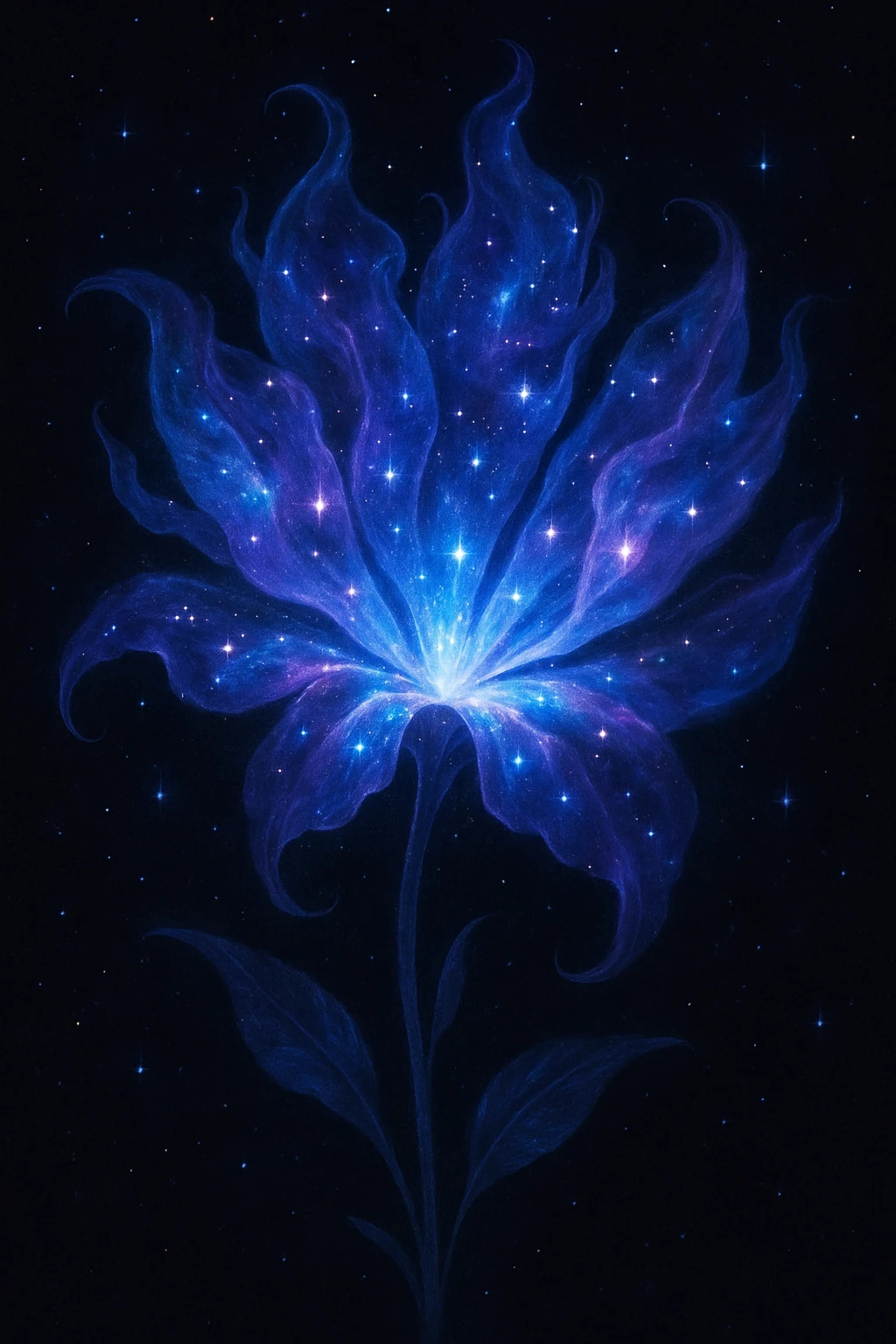 A fantasy flower with petals shaped like wisps of nebula, shimmering with starlight and cosmic hues. emoji