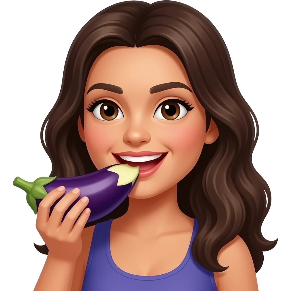 Brunette Latina eating a eggplant emoji
