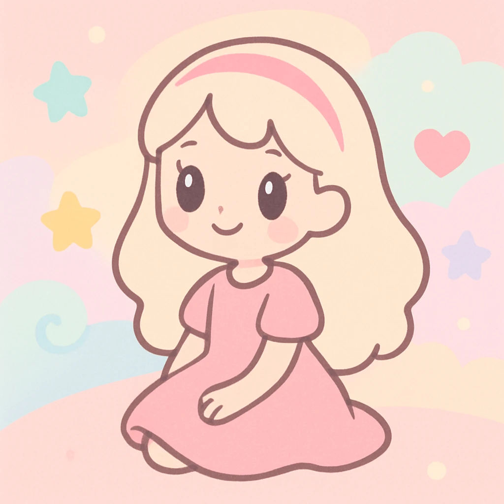 a beautiful white girl in a pink dress, sitting, dreamy atmosphere, delicate details emoji