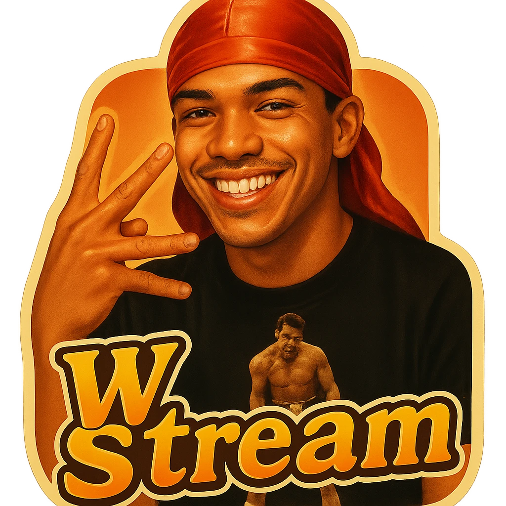 Make him Smiling 
W Finger signal
Change His durag To Red
Add the words W Stream emoji