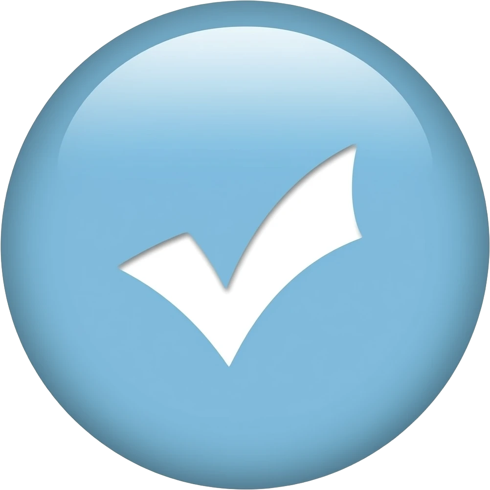 Галочка белая на светлосинем фоне круглая emoji