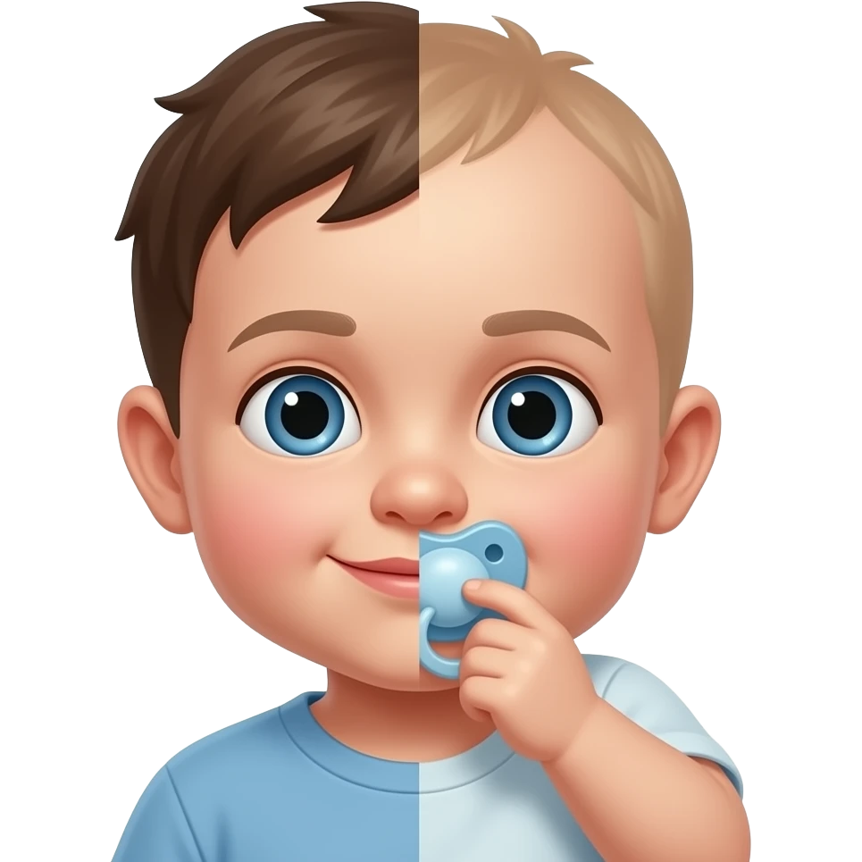 boy transforming into baby split face baby side has a soother split emoji