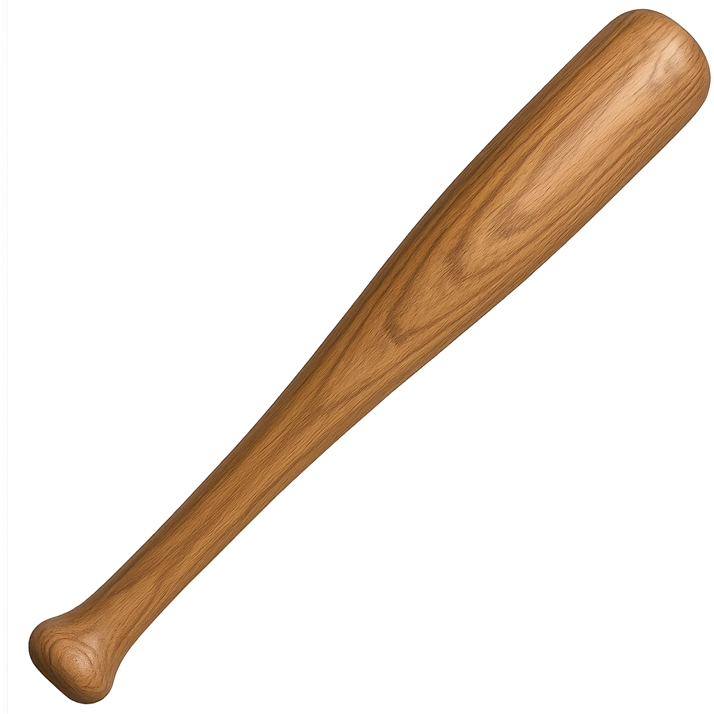Make the baseball bat thicker and appear as realistic wood while maintaining the same style and transparent background. emoji