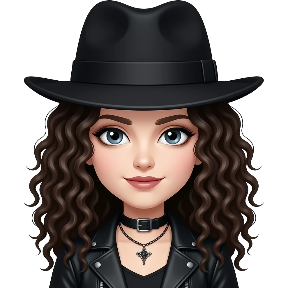 curly long hairs goth with hat emoji