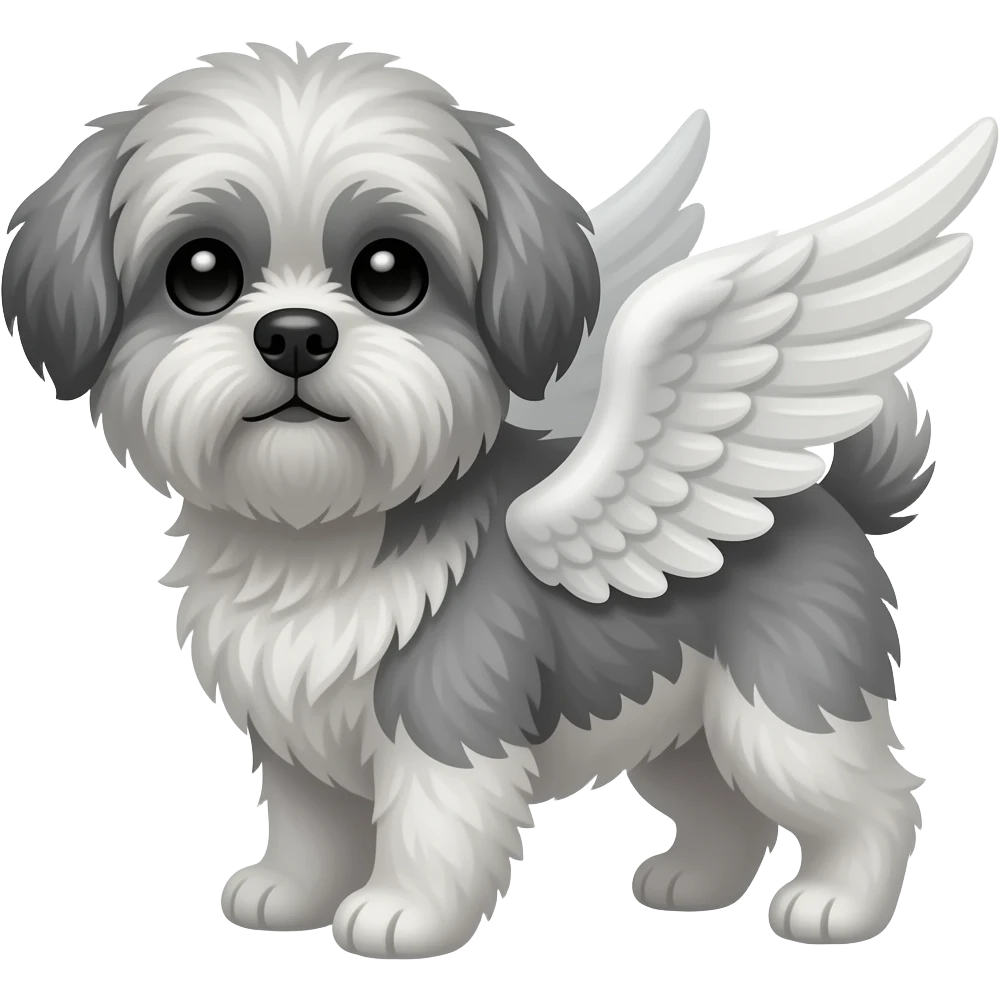 Perro shitzu color plomo con alas emoji