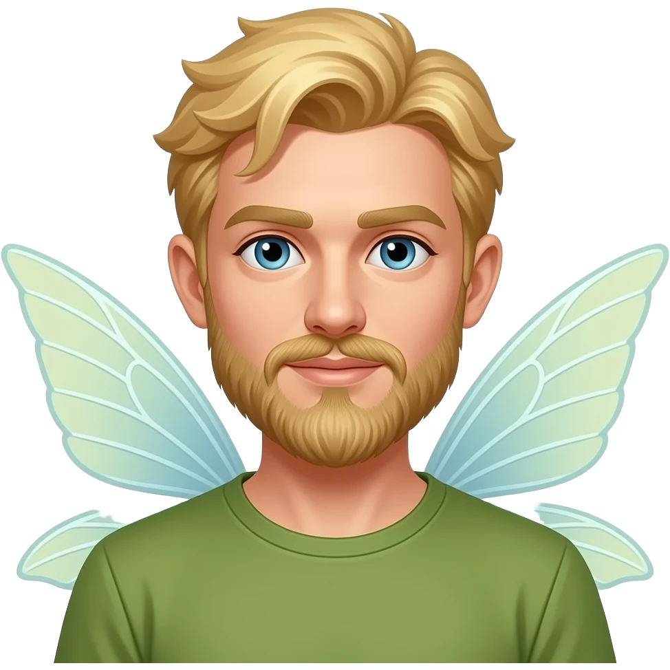 fairy face , blond man, fairy wings sticking out behind shoulders, and beard emoji