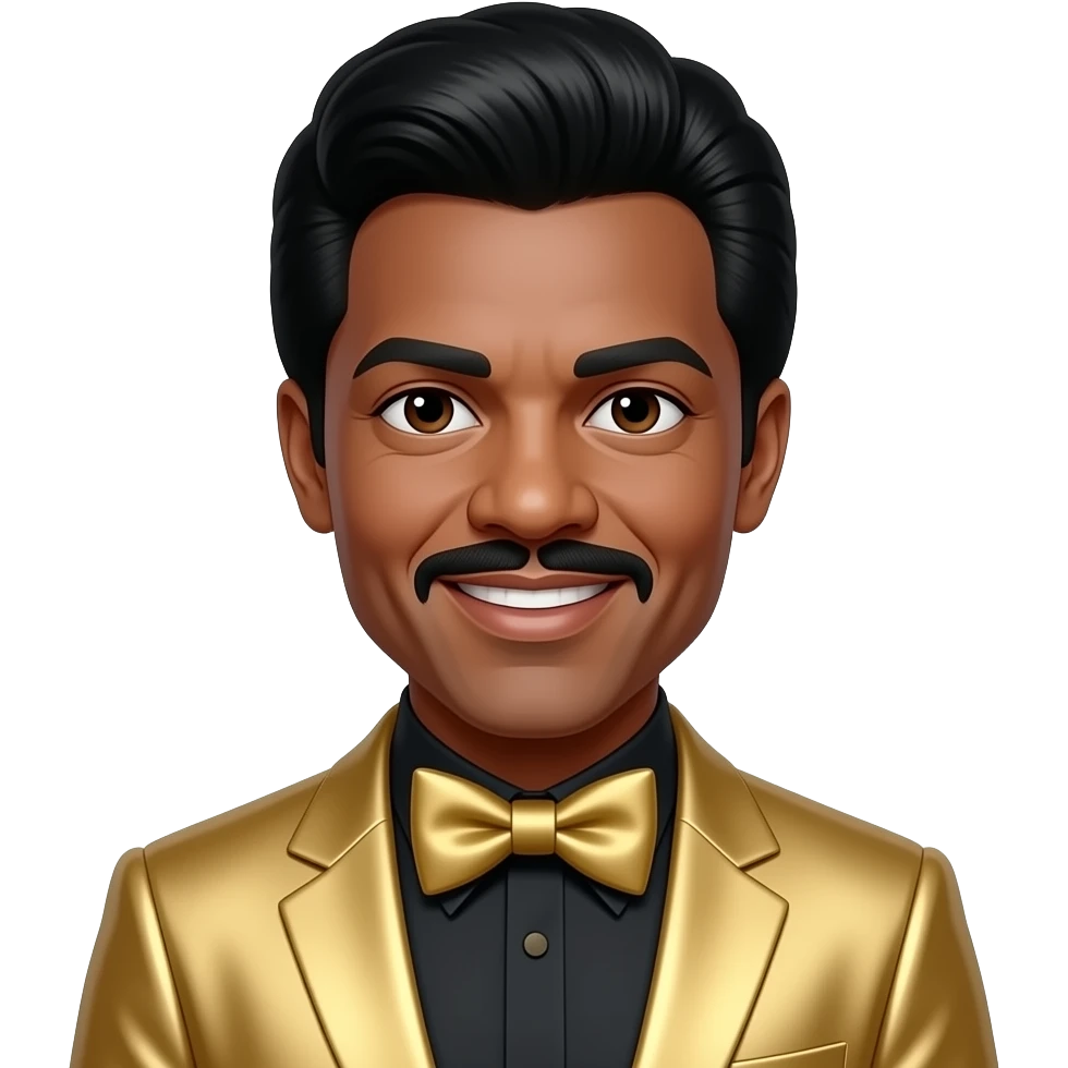Dennis Edwards from The Temptations with dark brown eyes, black boogie hair, gold metallic suit with bow tie emoji
