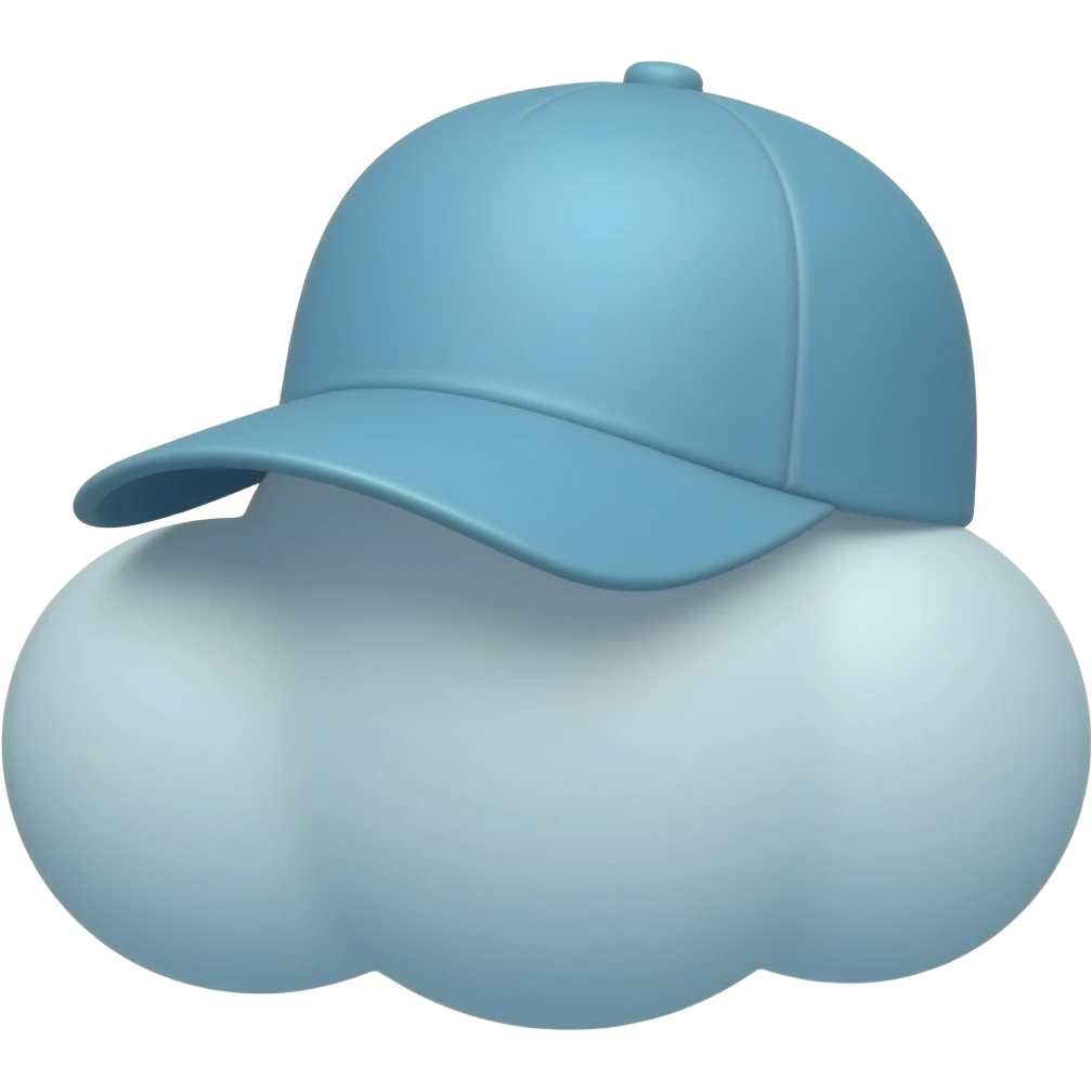 Cloud with a light blue baseball cap on it emoji