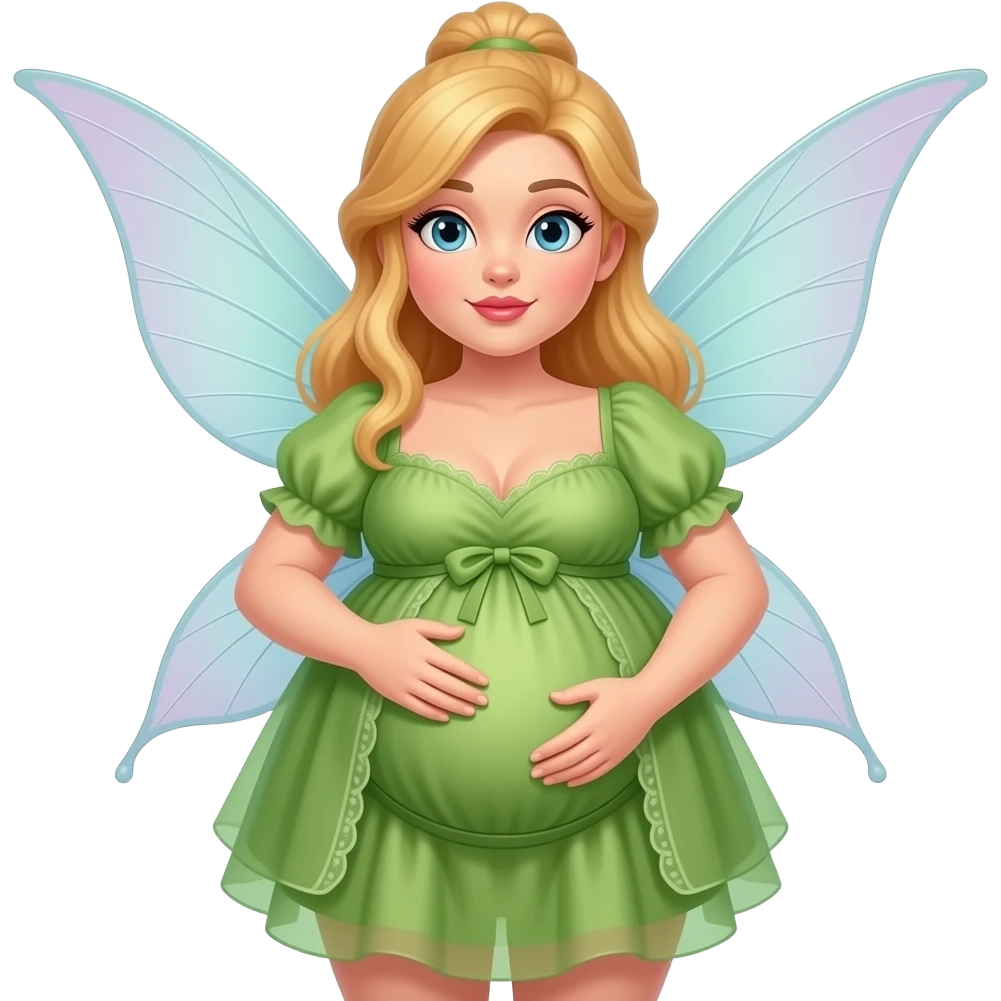 A fairy with a large overstuffed tummy makes her look heavily pregnant,her bellybutton likes kissing everything. emoji