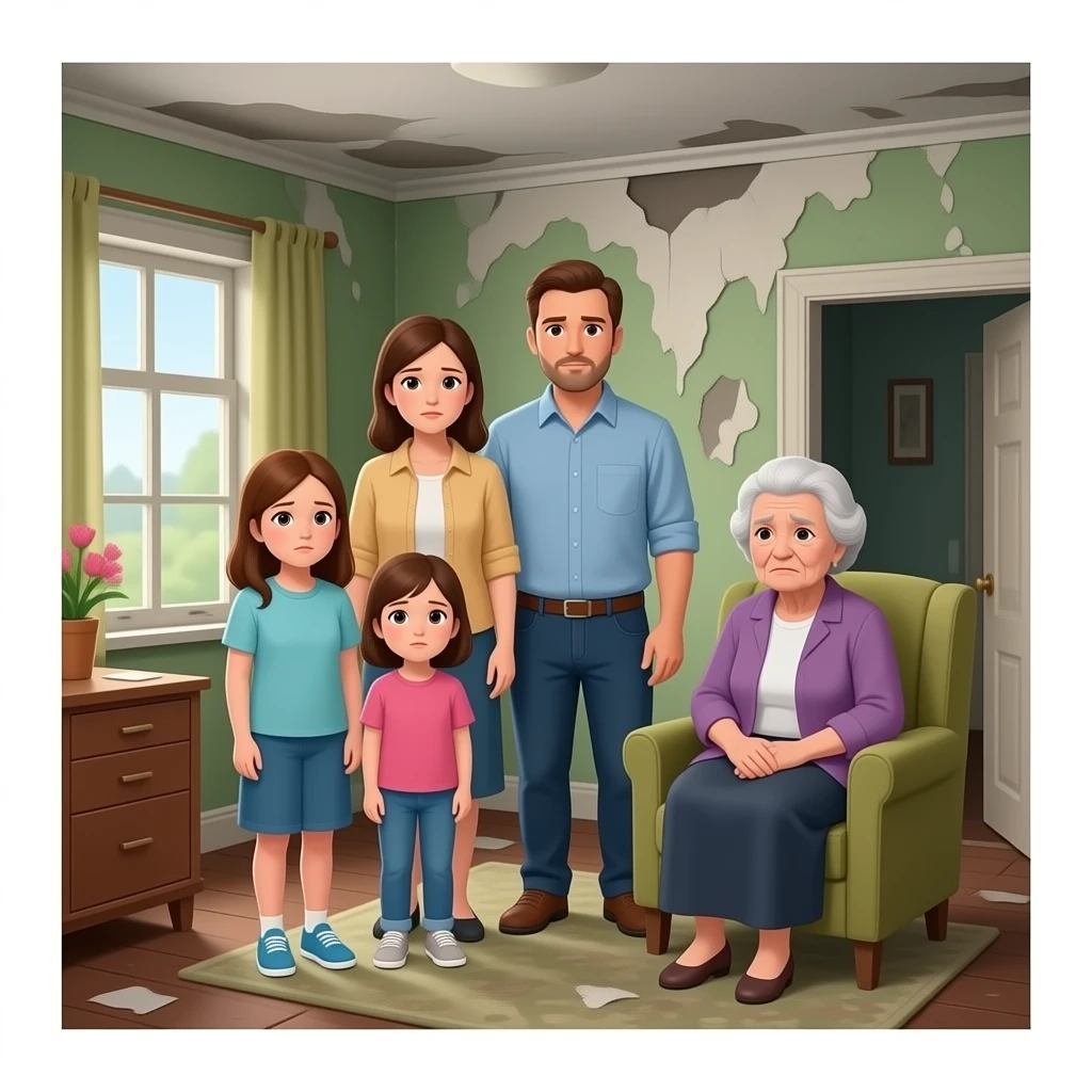 Ambiente familiar(hijas, la madre y el padre y la abuela) deteriorado, desgaste emocional, y desacuerdo sobre ingresar a la suegra en residencia. emoji