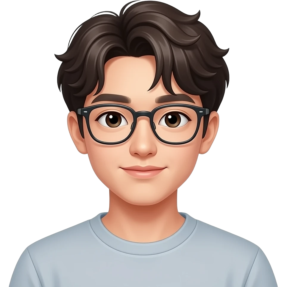 약간곱슬머리에 안경을 쓴 10대 한국남자 emoji