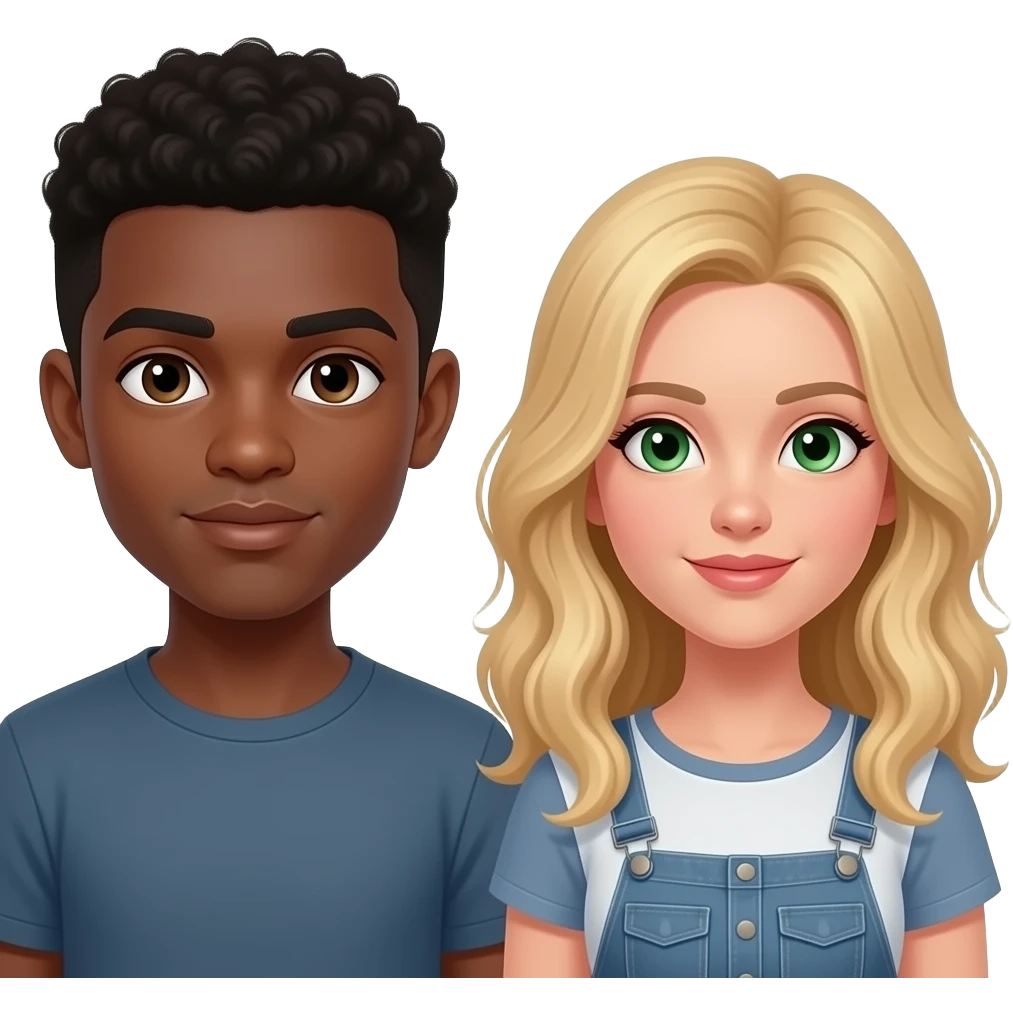Chico negro pelo corto rizado con chica rubia, pelo ondulado y ojos verdes emoji