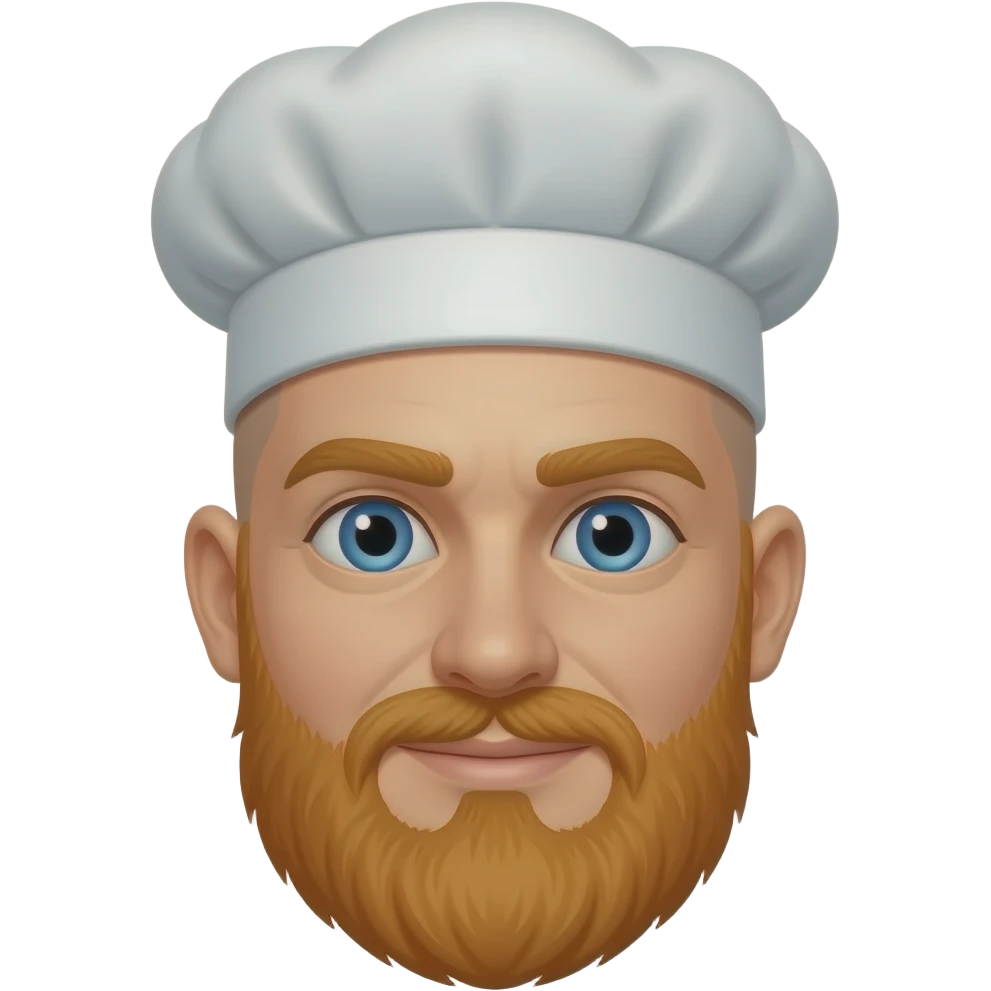 Blue eyes man with bald head and orange beard And a chef hat emoji