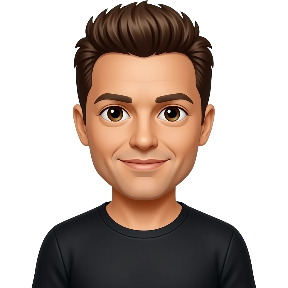 Ricky Martin with brown eyes, brown hair, black sleeves shirt emoji