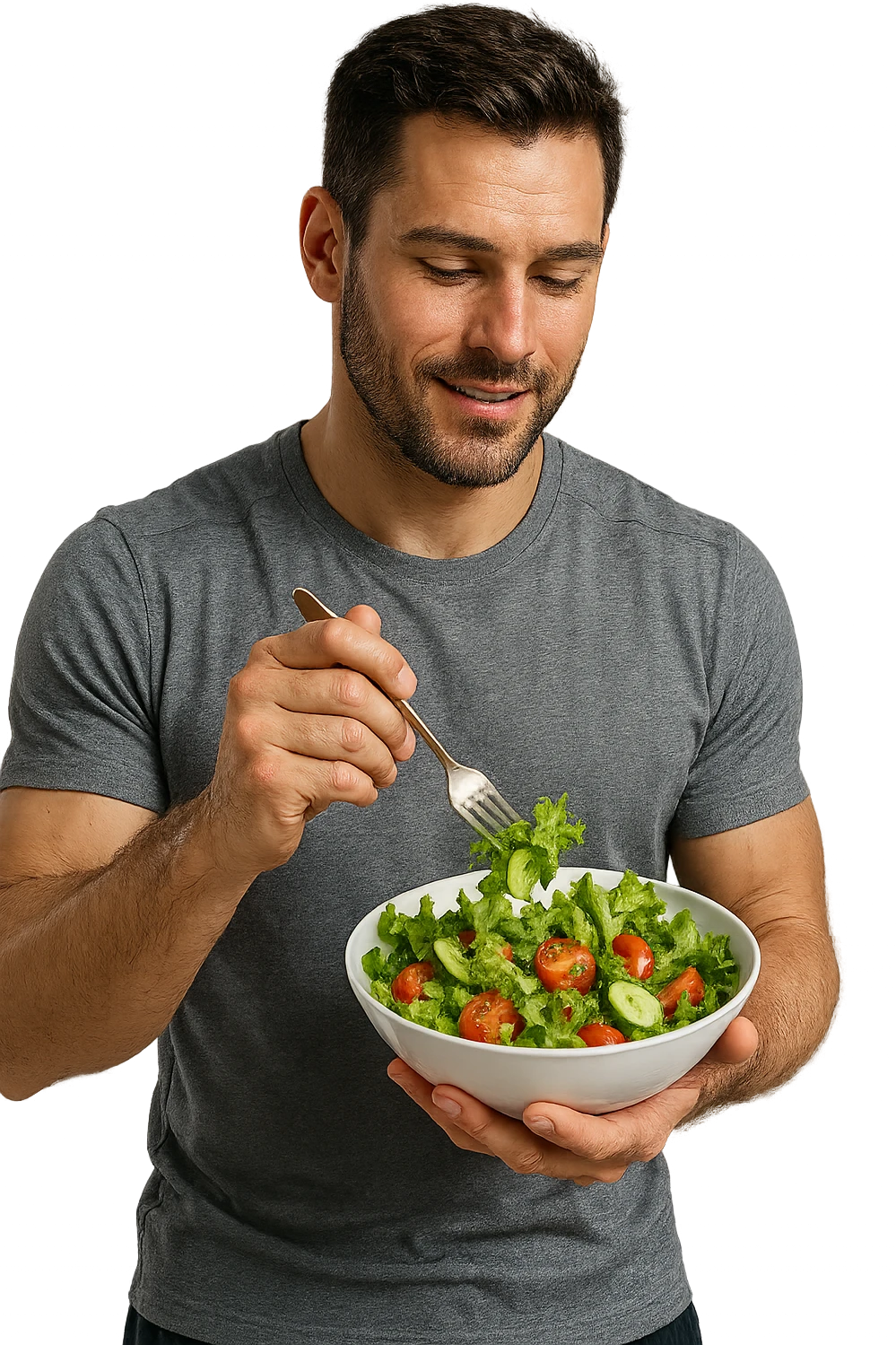 UOMO FITNESS CHE MANGIA INSALATA IN POSA FRONTALE emoji