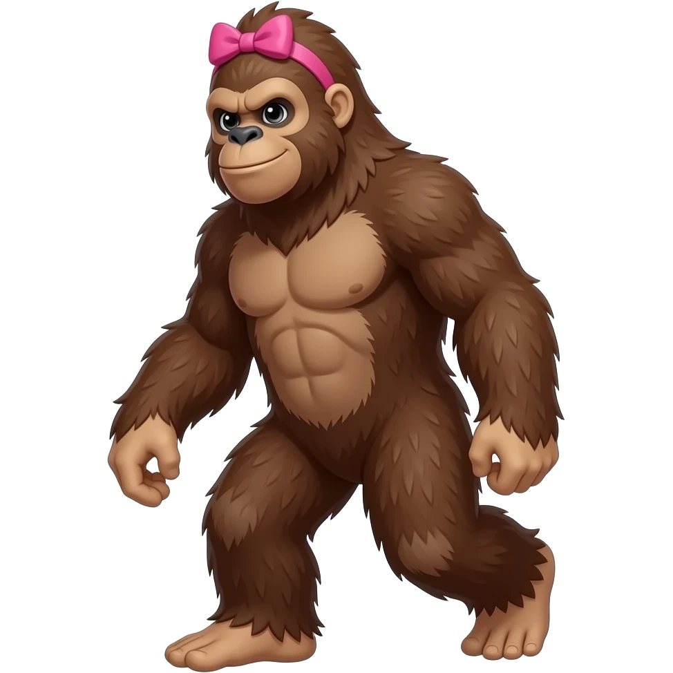 Full body walking sasquatch with pink bow in hair emoji